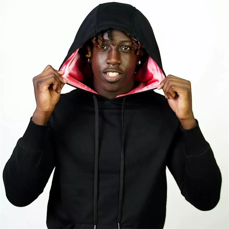 Cheap Prices Custom LOGO Plain Color Cotton 100% Cotton Streetwear silk Satin Lined Hoodie with Silk lining Hood Men