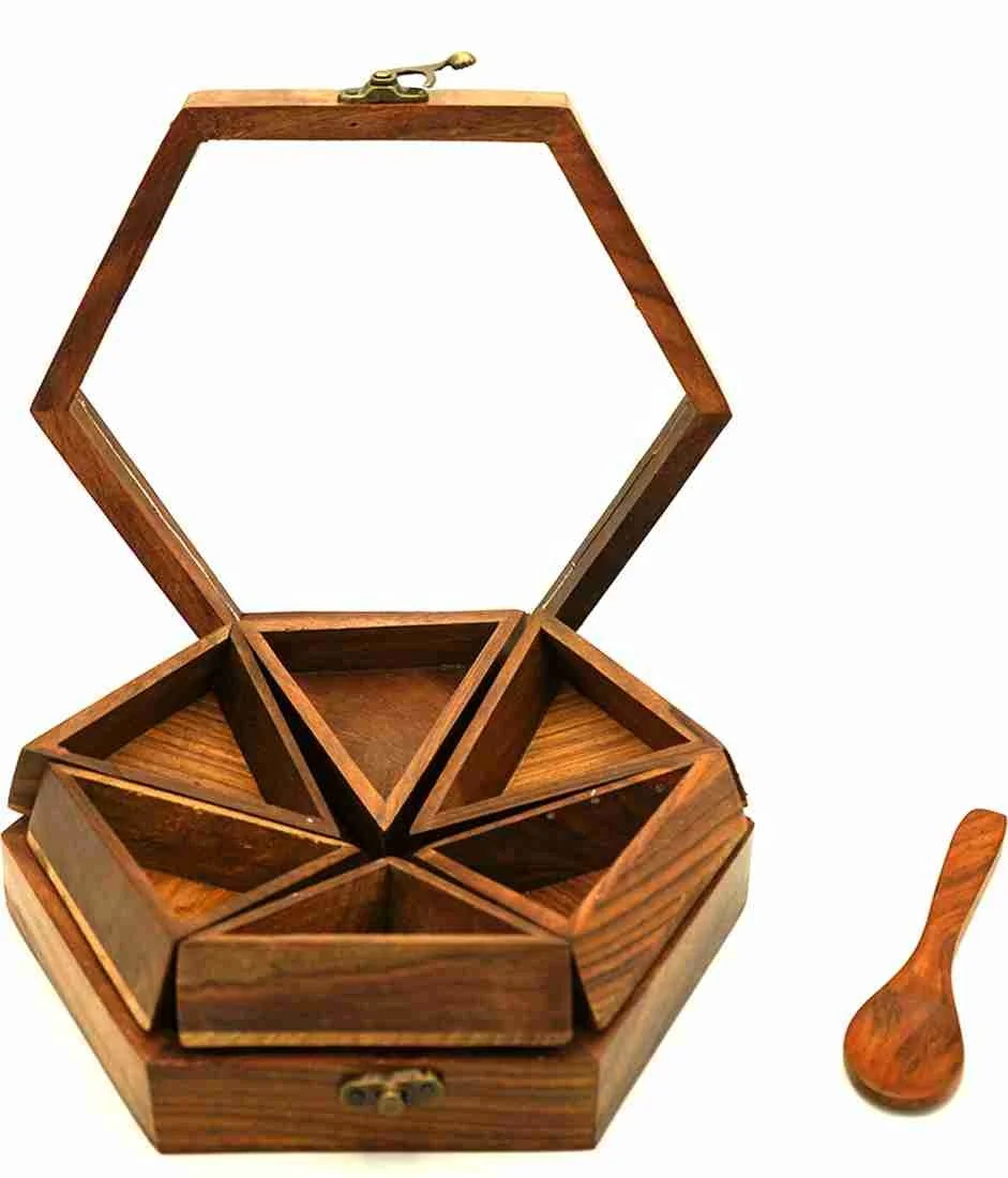 customized best quality handcrafted natural wooden spice box  spice container for home home restaurant hotel from India .