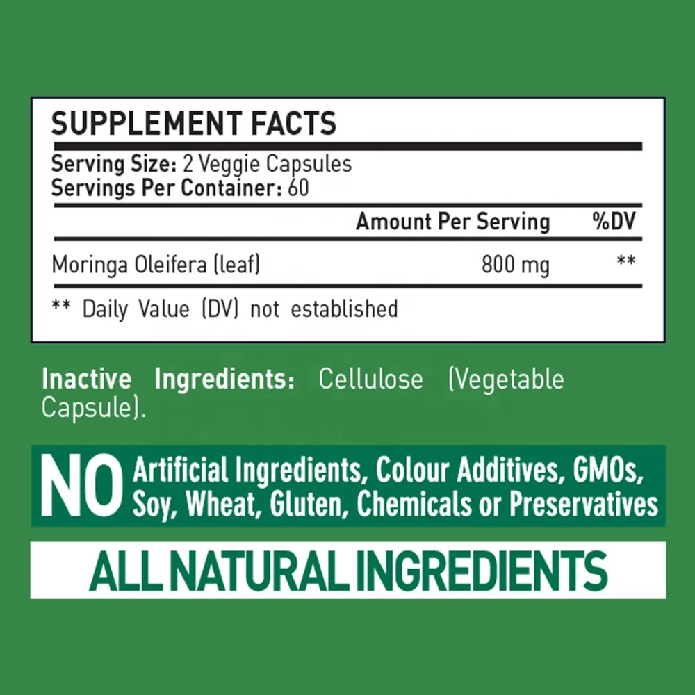 Все натуральные травяные добавки Moringa обеспечивающие энергию капсулы с листьями Моринги