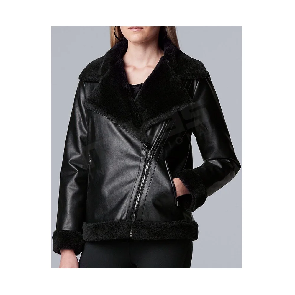 Wholesale Custom Team Ladies Fashion Coat Cropped Faux Leather Moto Waterproof Women Jacket