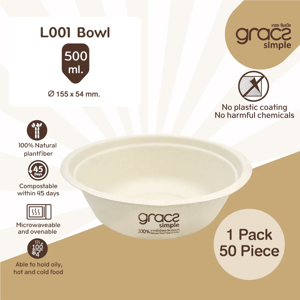 
Gracz Simple L001 Bowl 500ml eco friendly packaging cup, bowl food containers Thailand 