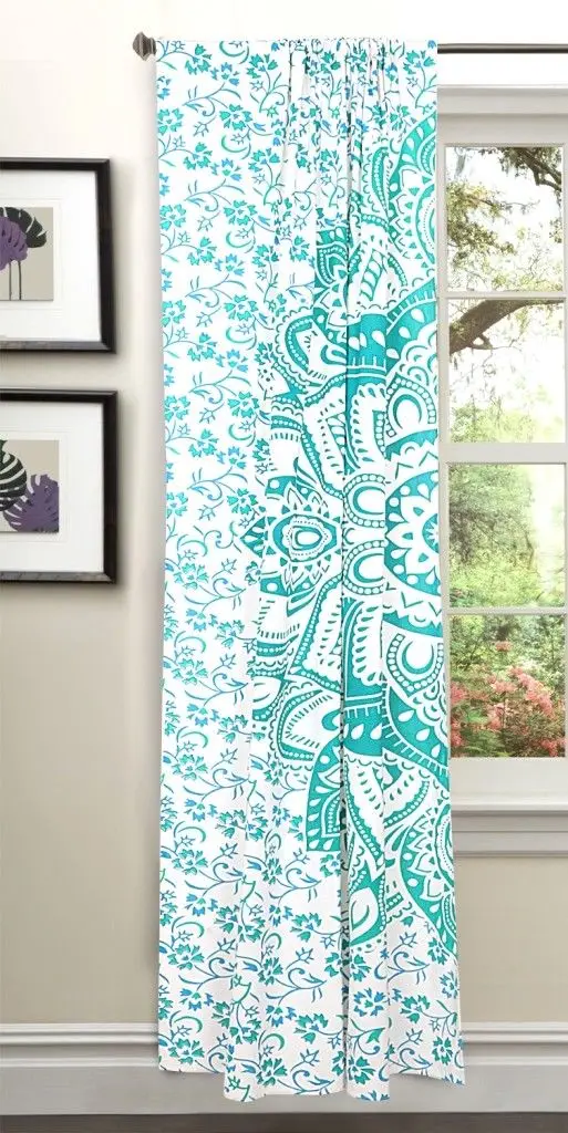 Ready Made Curtain Mandala Hippie Window Balcony Living Room Decor 100% Cotton India Curtain Windows Door Cotton Fabric PVC Bag