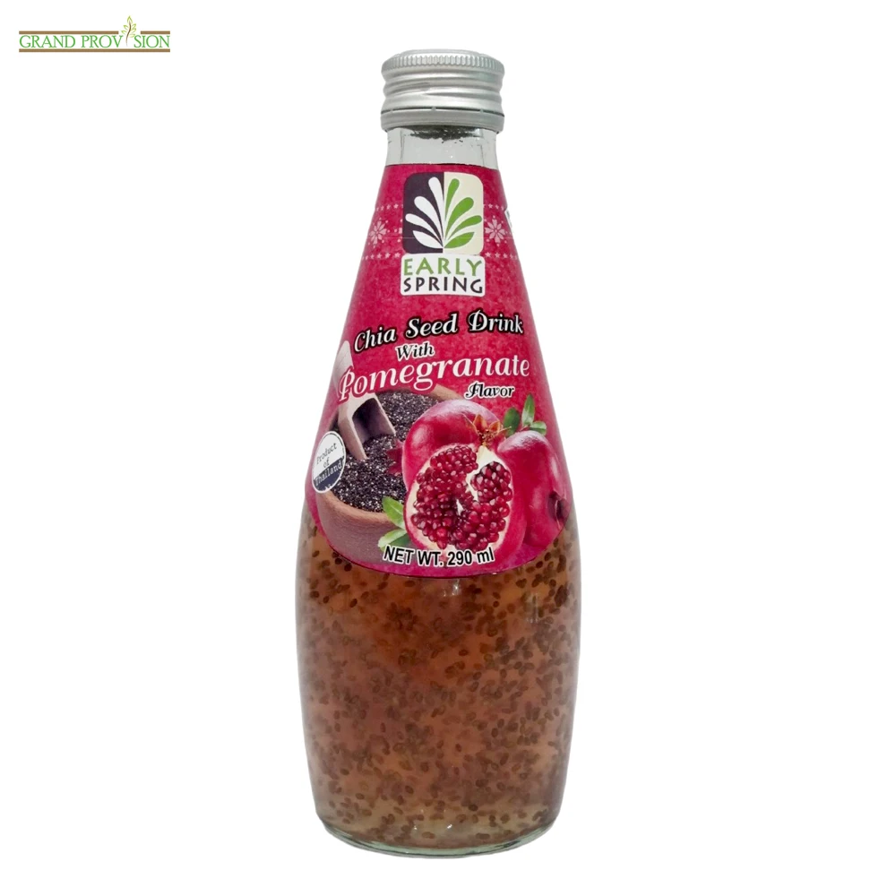 290ml Glass Bottle Chia Seed Drink with Pomegranate Fruit Flavor Beverage from Thailand GMP HACCP Certification