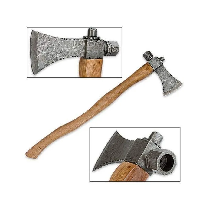 Multifunctional Damascus Steel Axe with Wood Handle Stainless Steel Axe Head for Camping Cutting Felling Grade DIY Hatchet