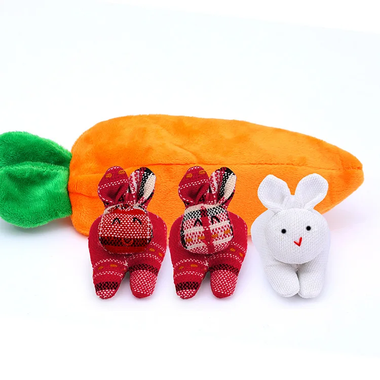 YIWU AULLAN New Design Rabbit Desktop Decoration Gifts Three Bunnies In Carrot Purse Stuffed Plush Toy  Easter Bunny