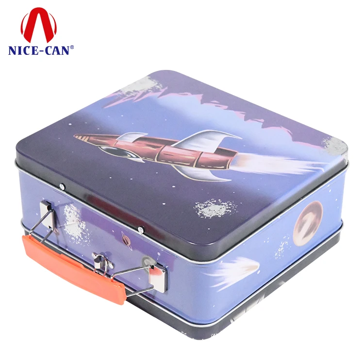 Large vintage retro tin can children lunch box metal tin set kids with handle