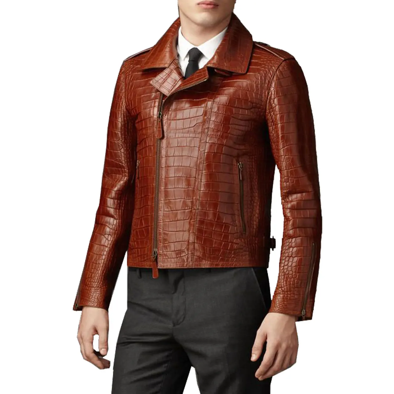 Exotic alligator Leather Jacket made of Snakeskin ostrich camo crocodile alligator pattern texture on Genuine Leather