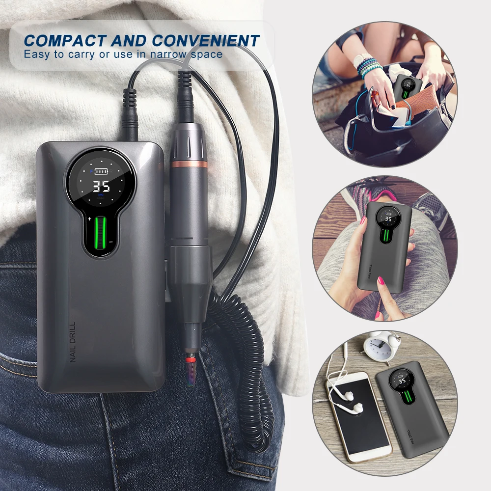 35000PRM Electric Manicure Drill Machine Portable Rechargeable Nail Art Salon Equipment for Gel Nail Polish Nail Drill Machine