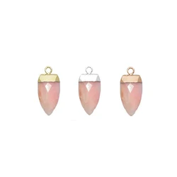 Pink Opal Gemstone Gold Electroplated Half Marquise Shape Pendant Jewelry GH-19