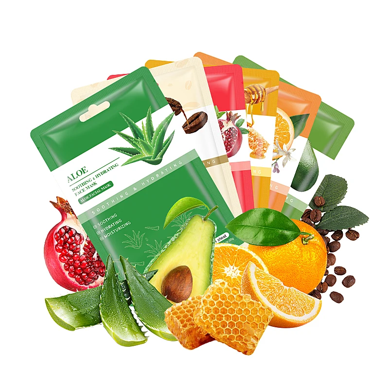 Private Label Custom OEM ODM Fruit Extract Moisturizing Korean aloe Facial vitamin c Mask Sheet skin care kit