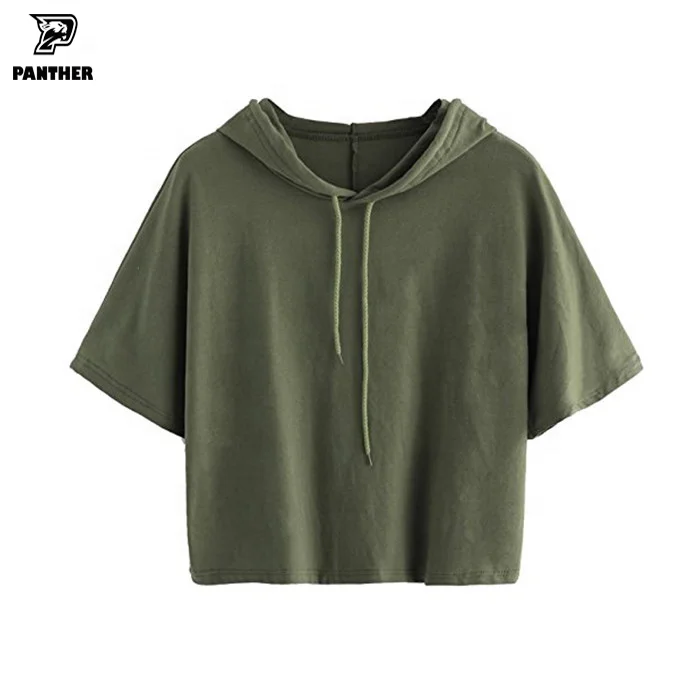  wholesale cropped top hoodie 50/50 blend cotton polyester fleece womens crop gym streetwear clothing