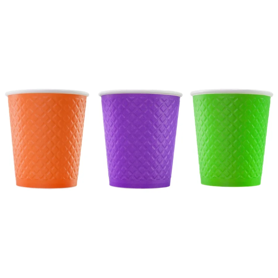 
Disposable Double Wall & Ripple Insulation Paper Cup Waffle Color Mix 250 ml / 8 Oz Coffee Paper Cup Made Of Craft Cardboard 