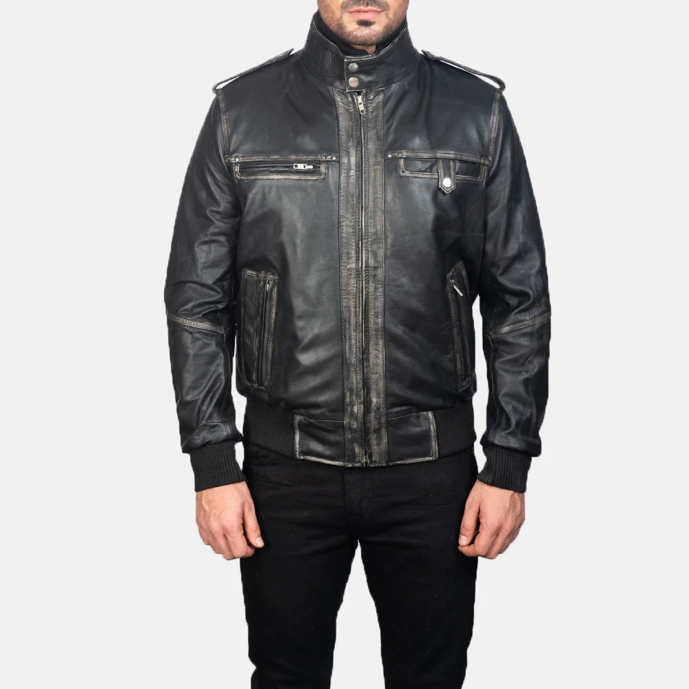 Glen Street Black Leather Bomber Jacke made by Genuine Cowhide for mens  women kids sheep Leather jacket cow leather jacket Goat