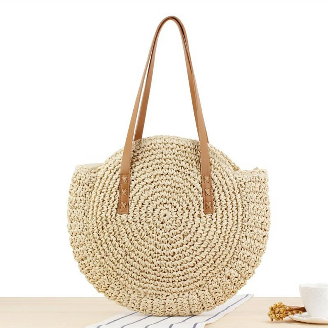 Hot trend summer seagrass shopping bag round hobo seagrass woven beach tote fashion sustainable