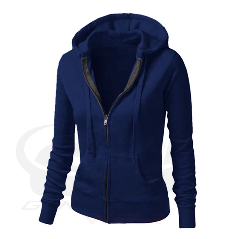 New LATEST Style Custom Gym Hoodie Plain Zipper 100% Cotton Fleece Hoodies for Women