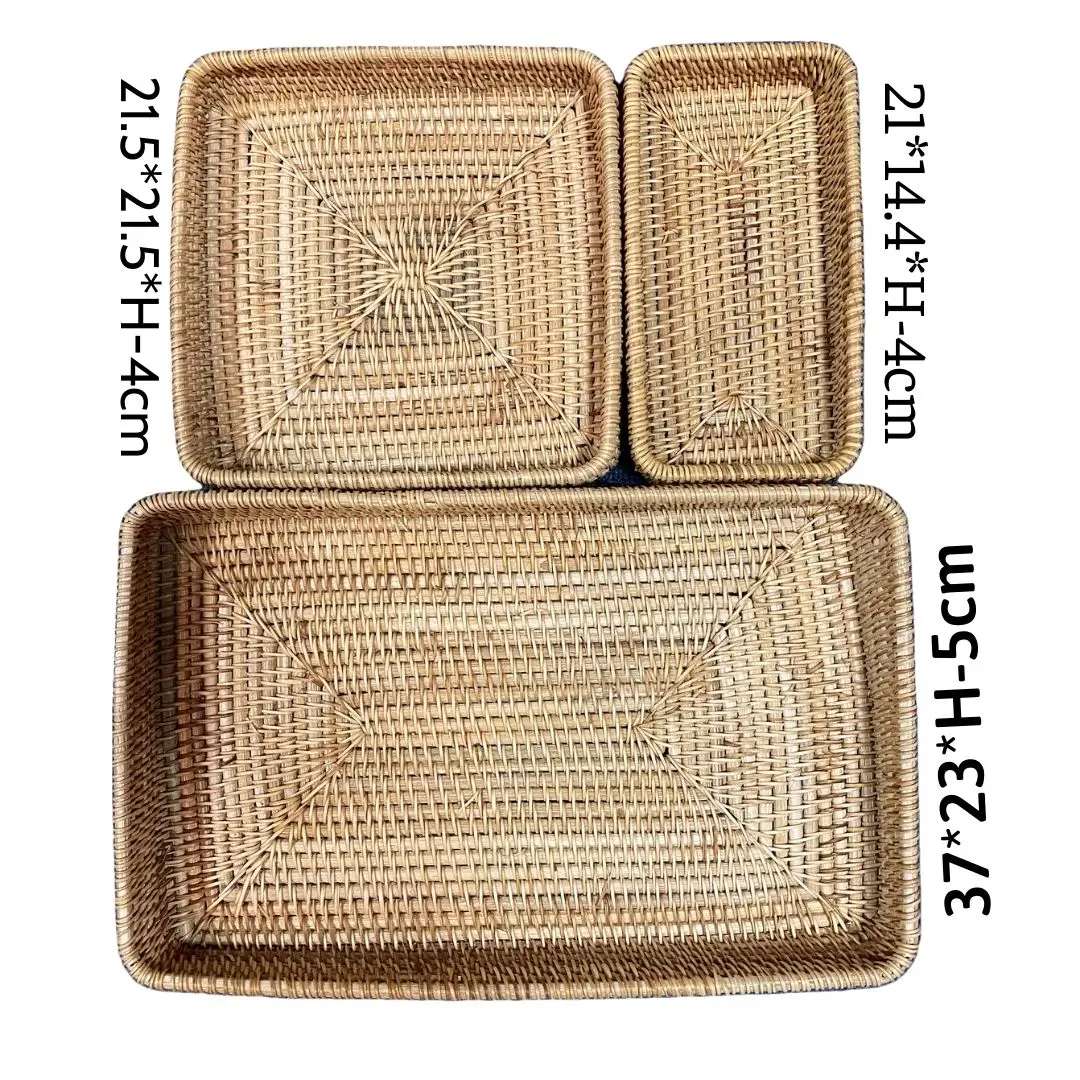 Wholesale Rattan Trays Set Eco-friendly Jewellery Tray Sustainable Rattan Storage Tray Wicker Home Organizer Made in Vietnam