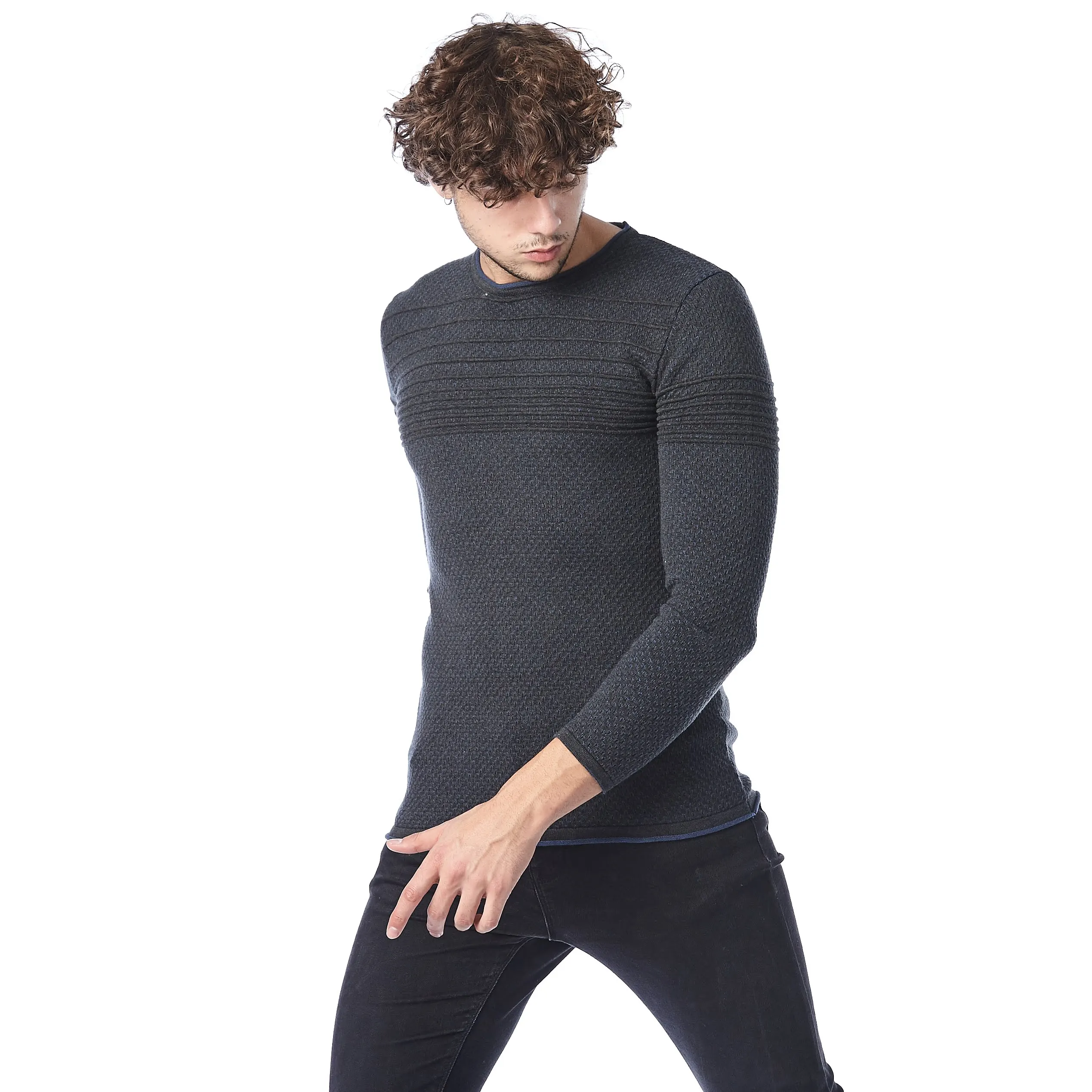 Custom Adult Knitted Custom Men Sweater Sweater knitted fabric soft solid product made in turkey