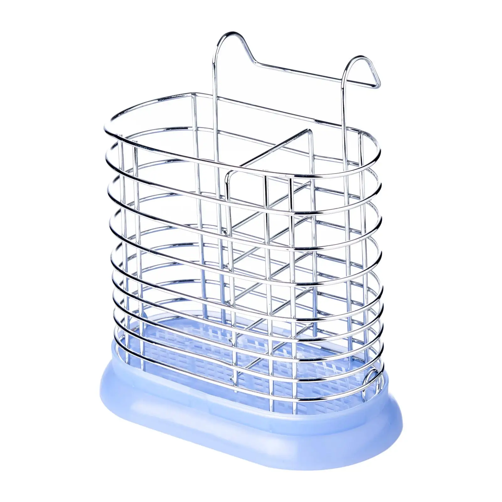 High Quality Standing Type Metal Rack Chrome Layer Oval Cutlery Holder Chopsticks and Spoon Holder with Size L18 W12 H20 cm