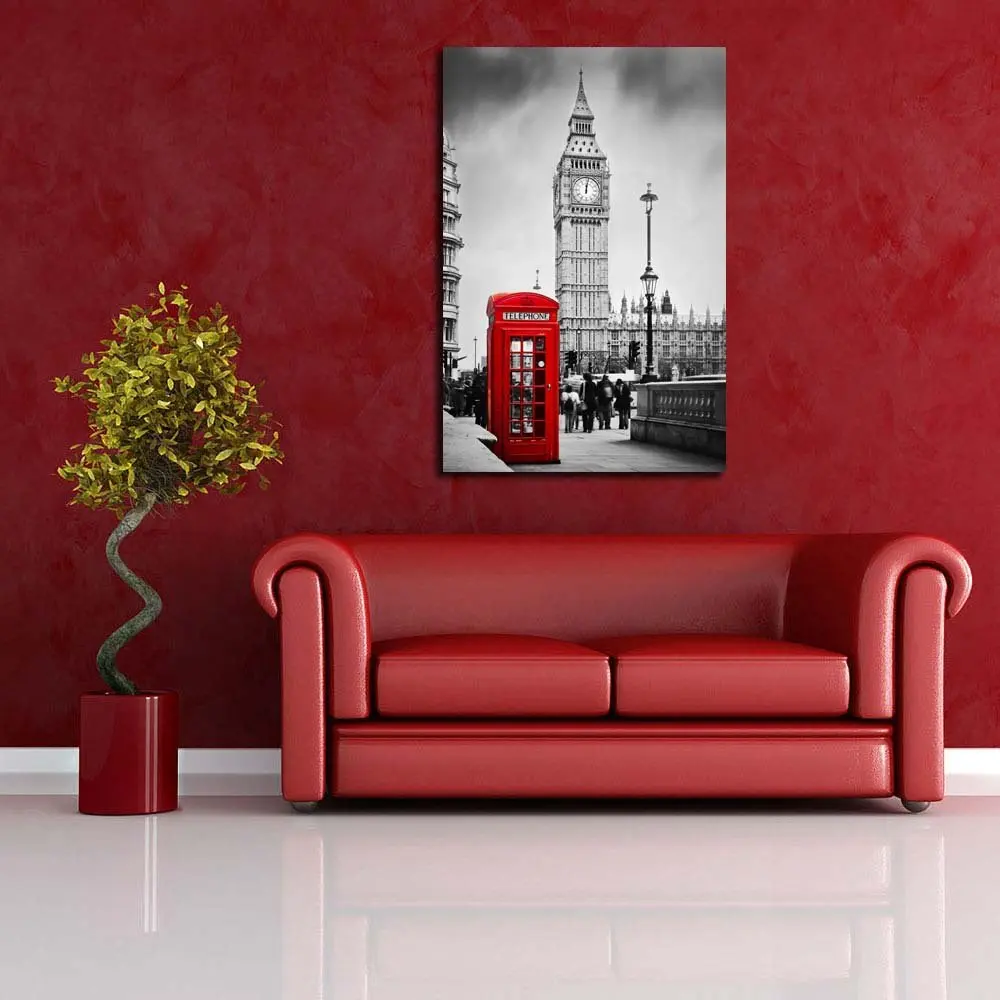 
Creative Beautiful Pitaara Box Red Telephone Booth & Big Ben in London England UK D2 Canvas Painting MDF Frame 
