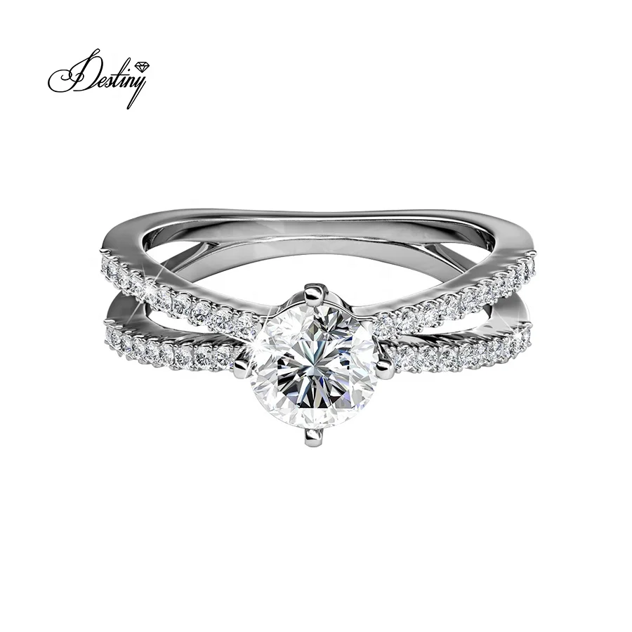 Sterling Silver 925 Premium Austrian Crystal Jewelry18k white gold plating Wedding Crystals Ring Destiny Jewellery
