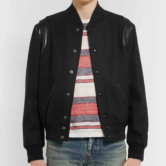 Baseball Jacket Blank Wool Body Leather Sleeves School College Letterman Jacket