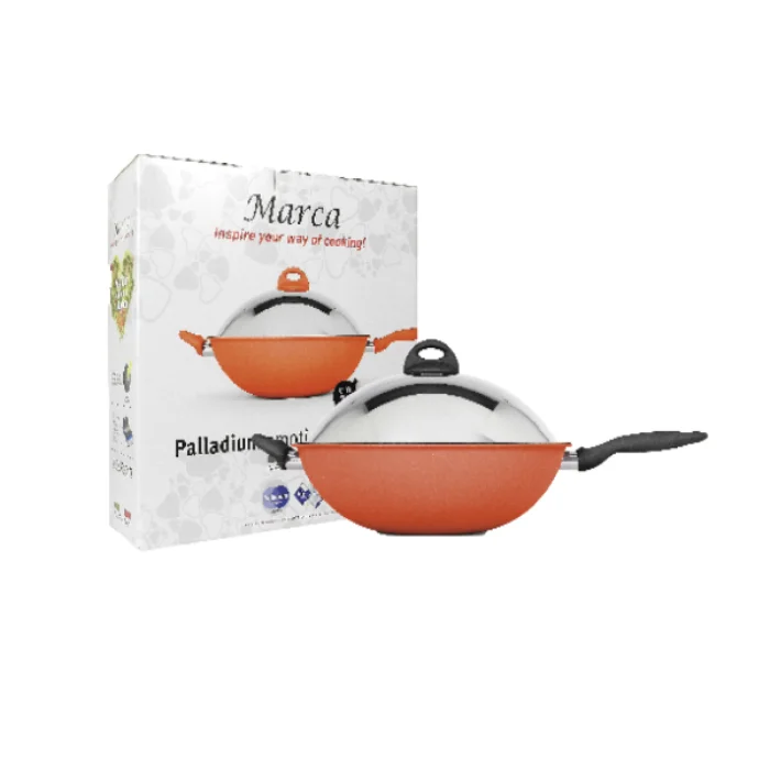 Modern Italy Marca non-stick high quality 3 layer easy clean energy efficient 36cm wok with lid
