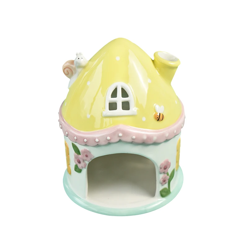 BONWILL Petco Ceramic Mini Pet AnImal Cages And Bath Hamster Hideaway Yellow Mushroom Shaped