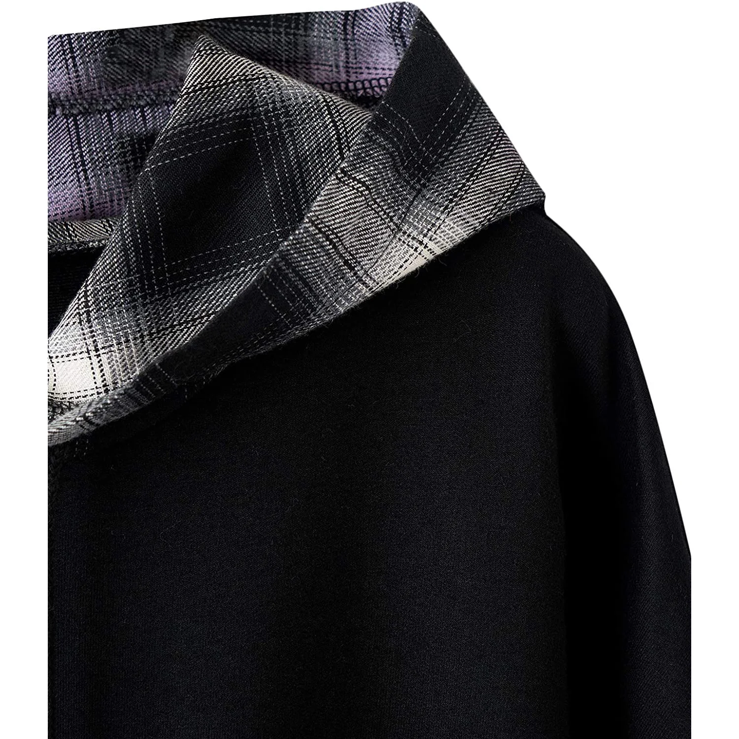 Womens Dark Black With Cheek Sleeve Embroidery Long Sleeve Drawstring Pullover Top Hoodie