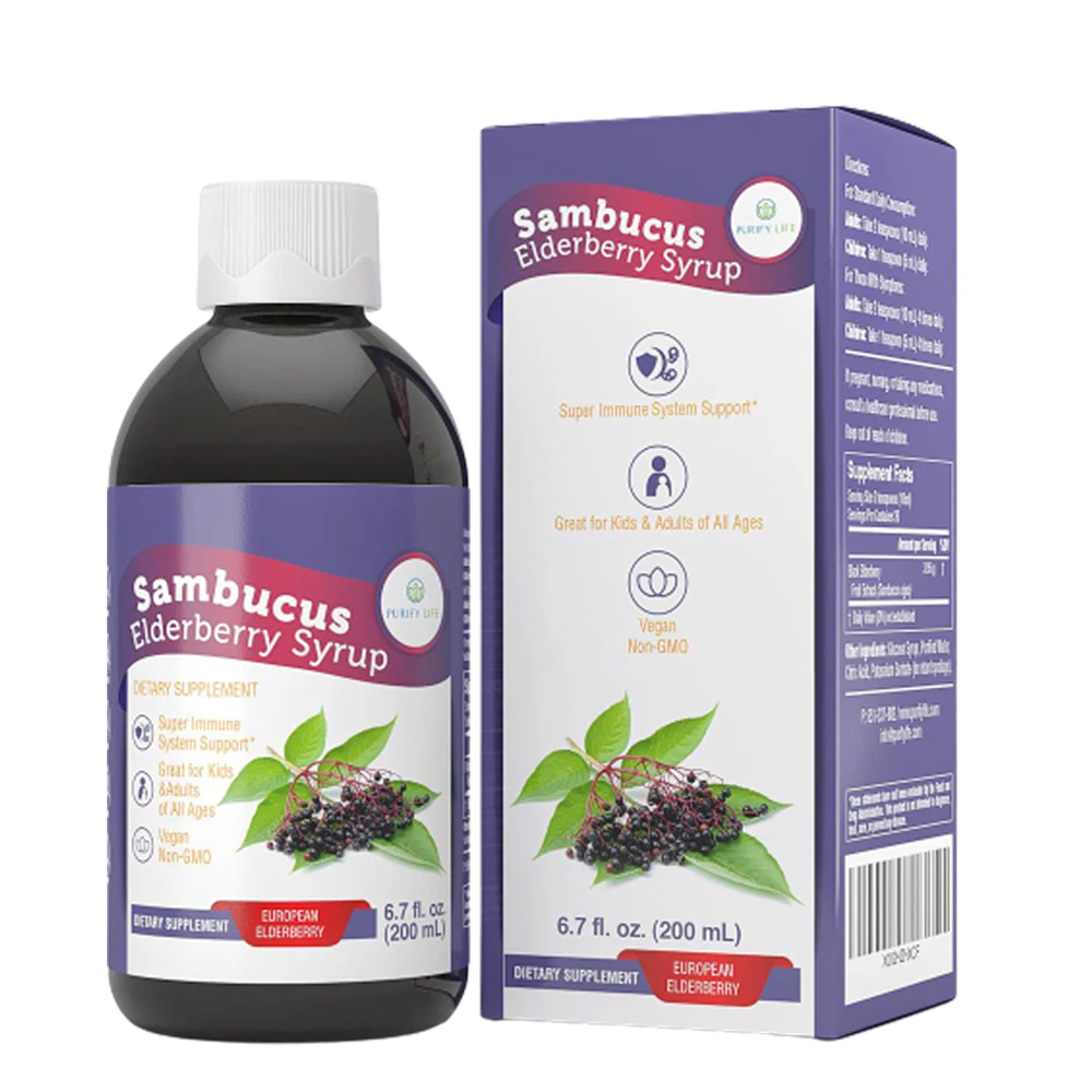 Elderberry Syrup Made With Organic Elderberries 200ml Amber Bottle For Private Label Wholesale Bulk Drink Syrup