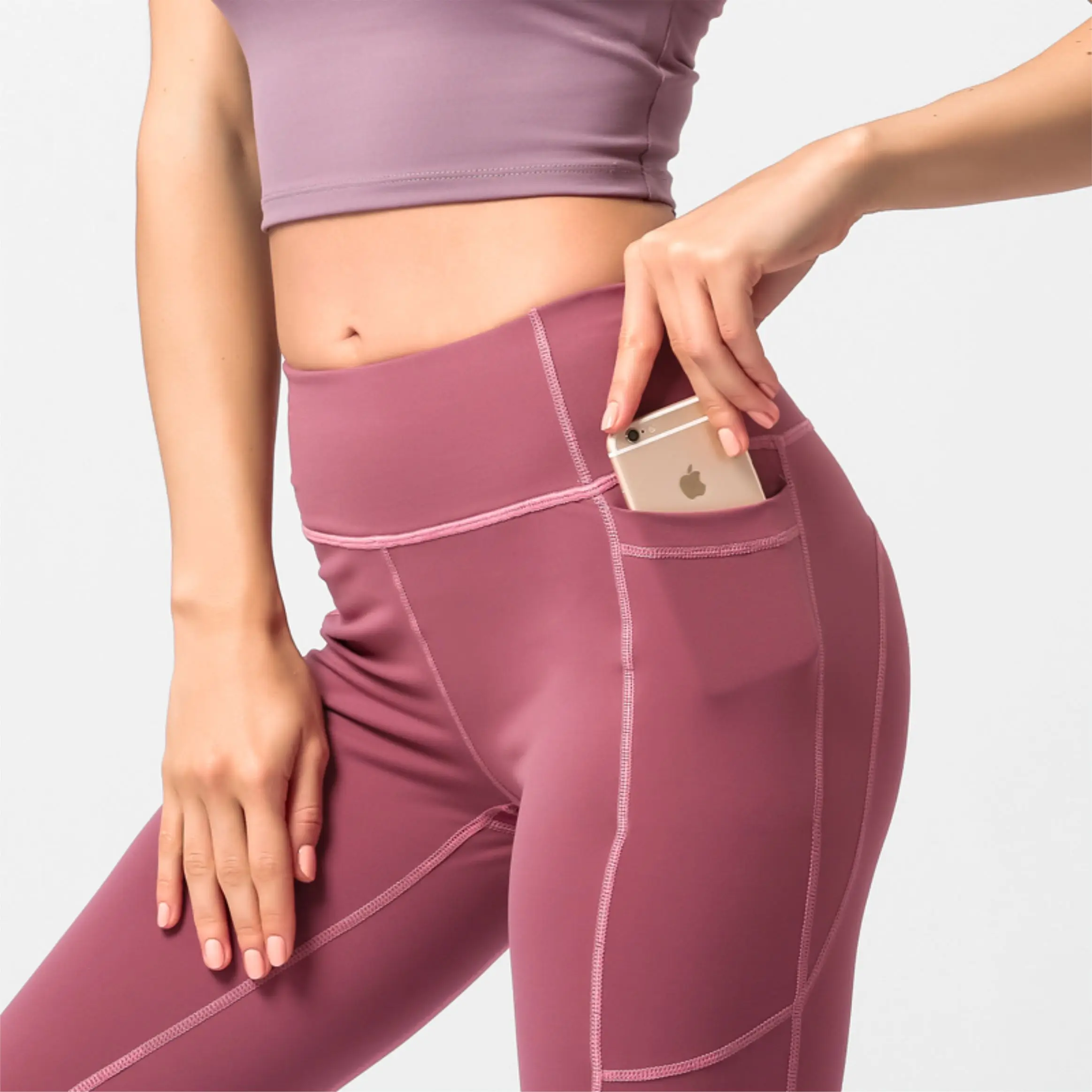 Solid color high-waisted breathable female plain leggings exercise yoga