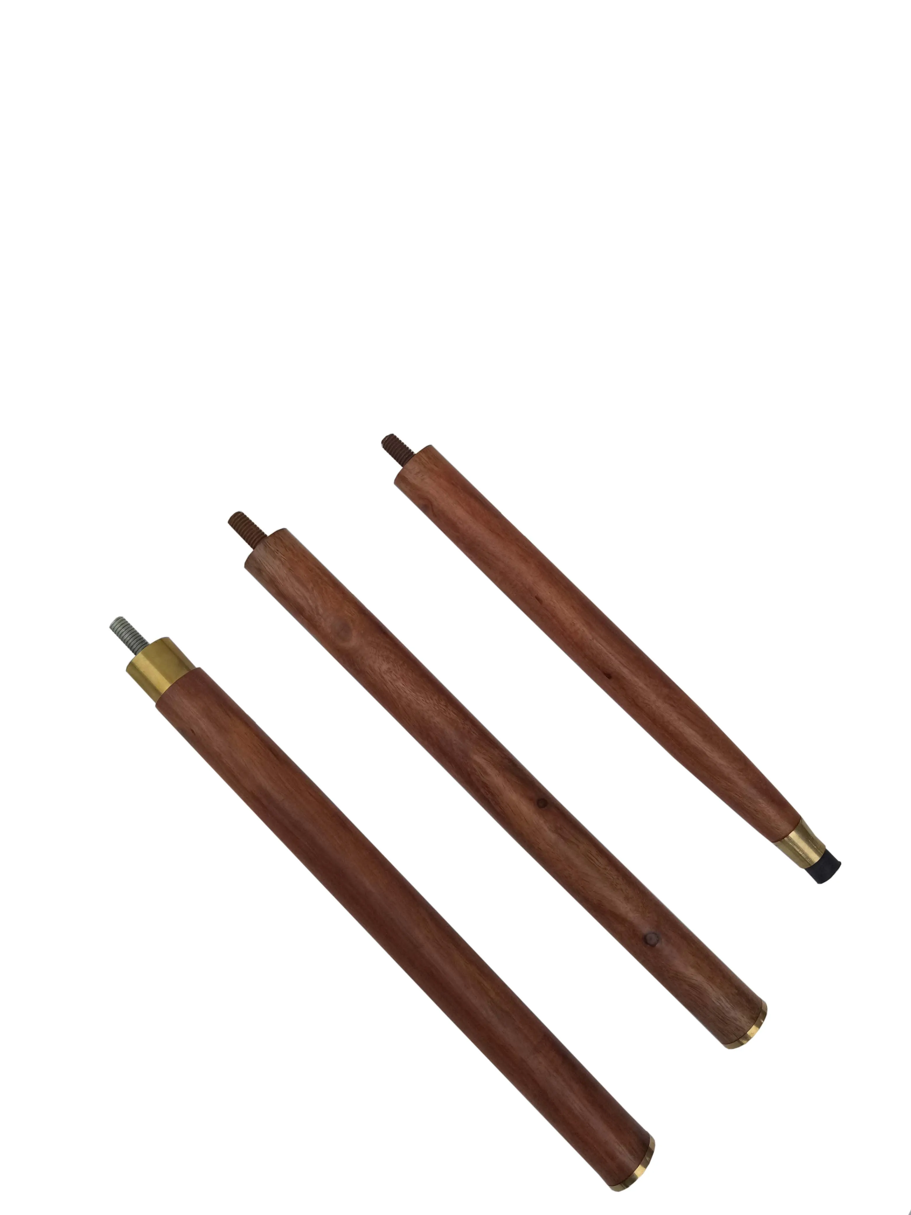 Solid Simple Brown Wooden Walking Stick with Brass Leaf Design Handle Fold-able Stick ~ Collectible Walking Cane