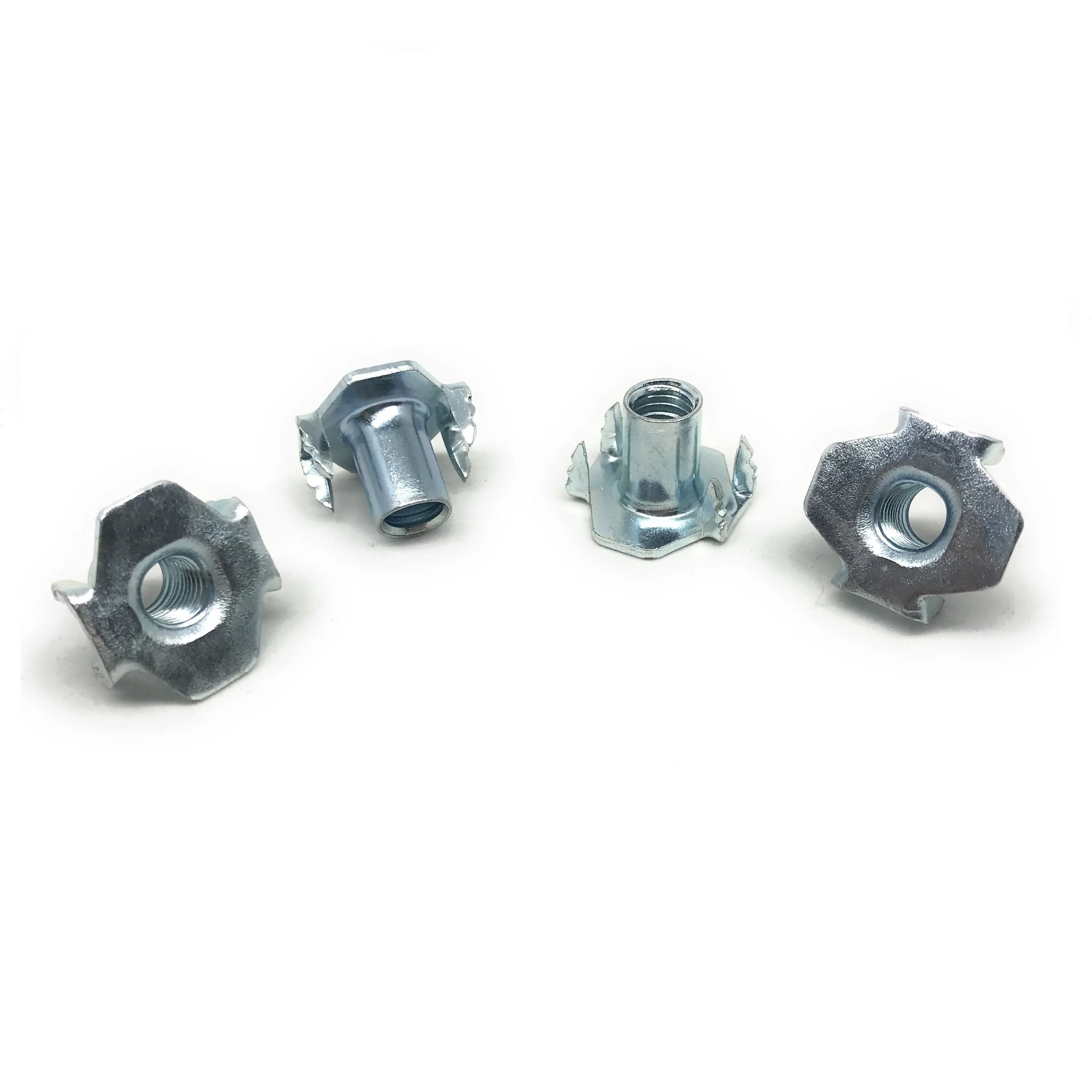 4 Prongs Steel Riveting T-Nut DIN Certified M5/M6/M8 with Zinc Plating/Galvanized Finish for Wood Furniture Industries