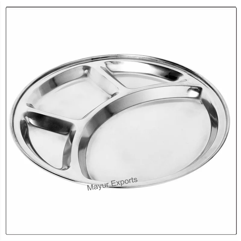 Stainless Steel Round Dinner Plate with 4 Compartments