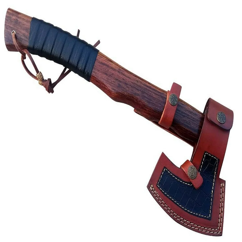 
Custom Handmade damascus Steel Viking Style Axe Camping Axe High Quality Tactical Axe Hatches With leather sheath AX-28 
