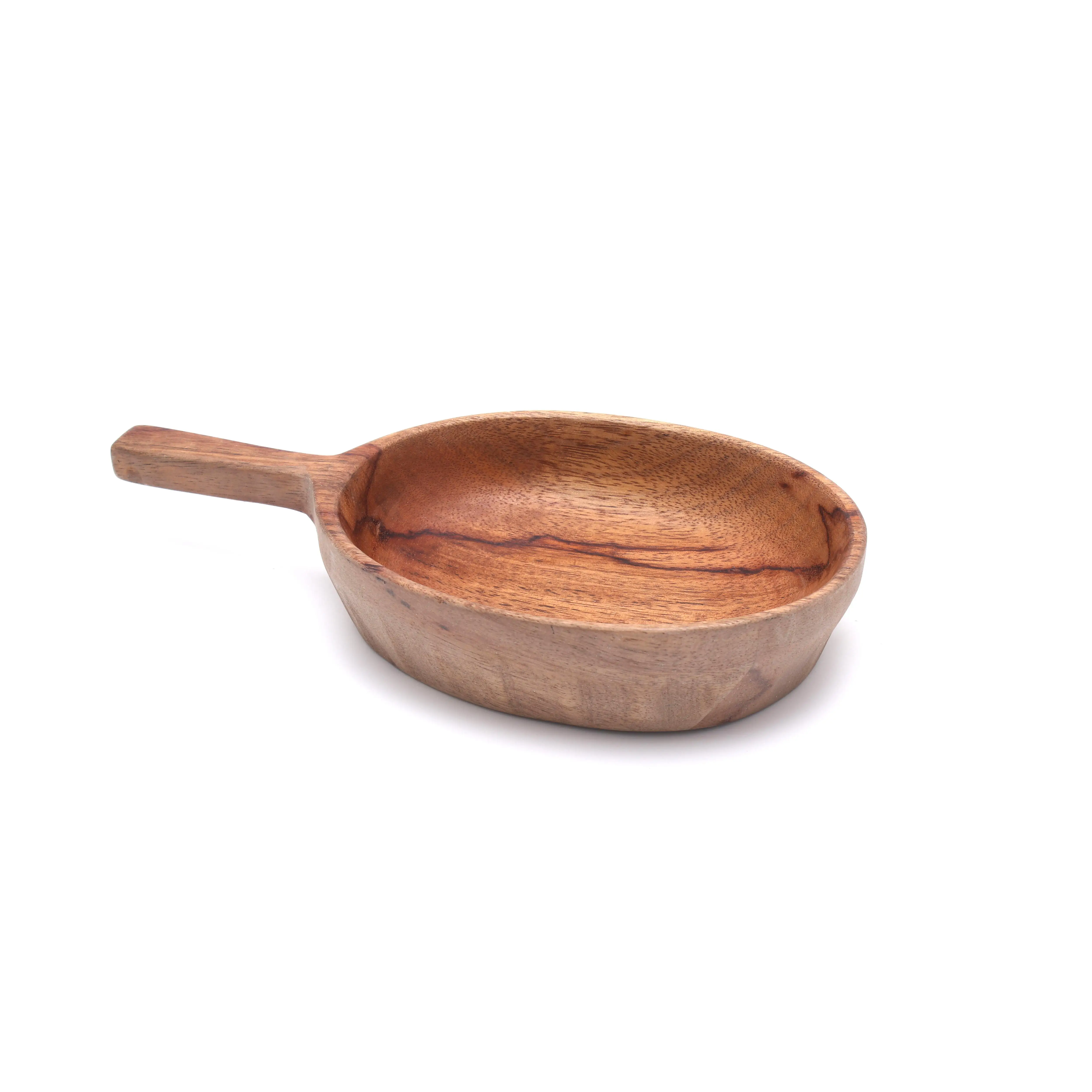 Natural Mango Wood Serving Pans With Handle Set of 3 Pcs Versatile Usage Great For Pasta Serving Wooden Round Shape Large Pans