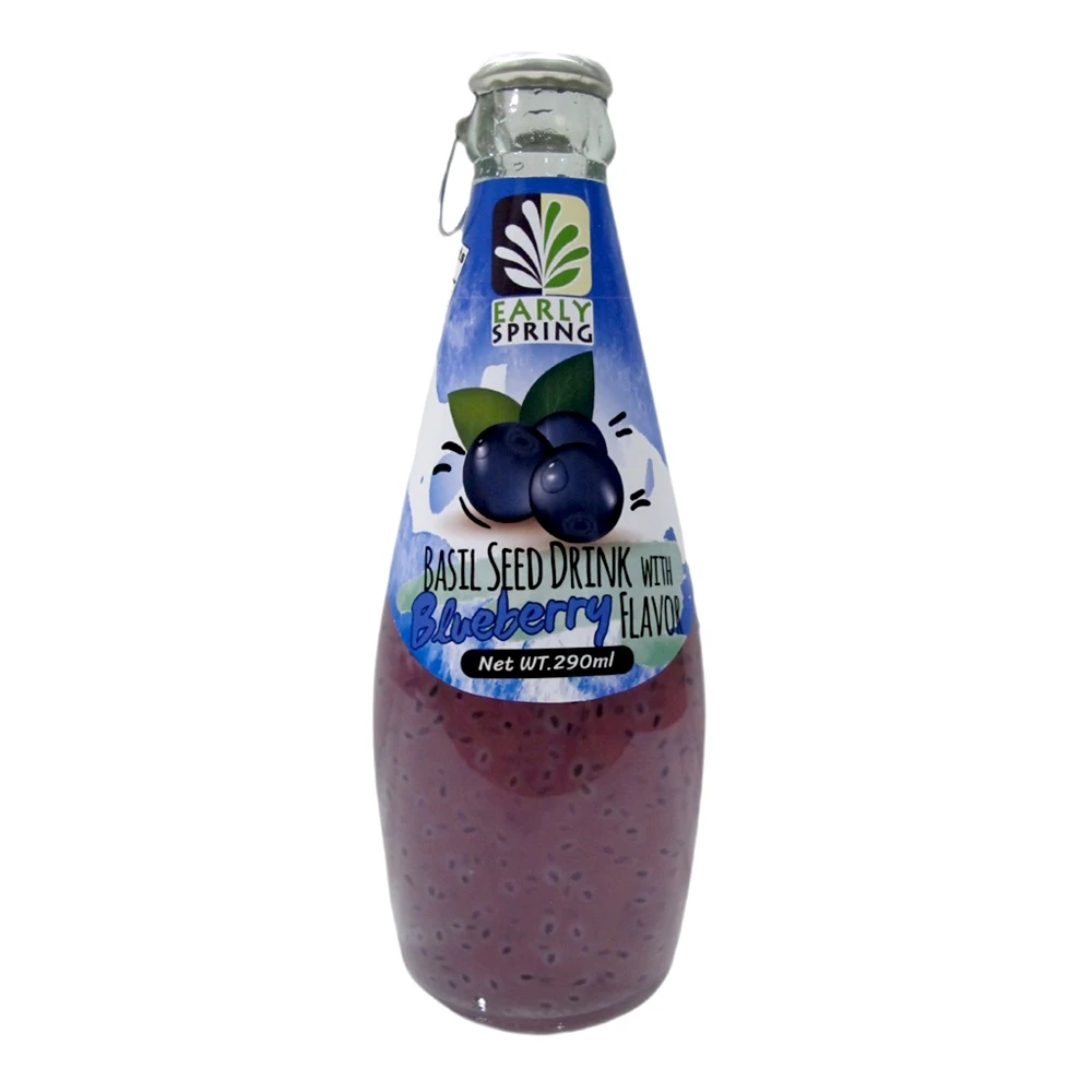 Thailand Original Refreshing Fruit Flavored Basil Seed Drink with Blueberry Flavor 290ml Premium Product of Thailand