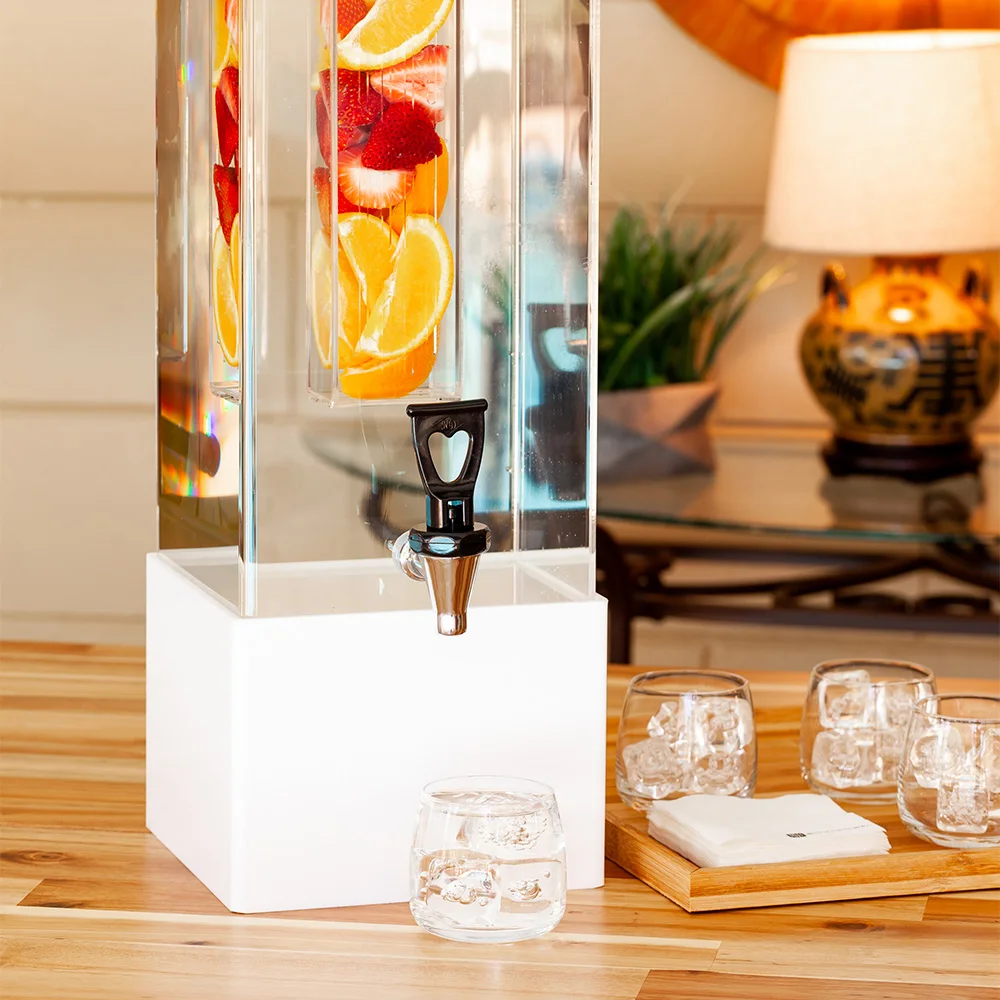 
Bev Tek 2 gal Square Clear Acrylic Beverage Dispenser - Clear Geo Base - 8