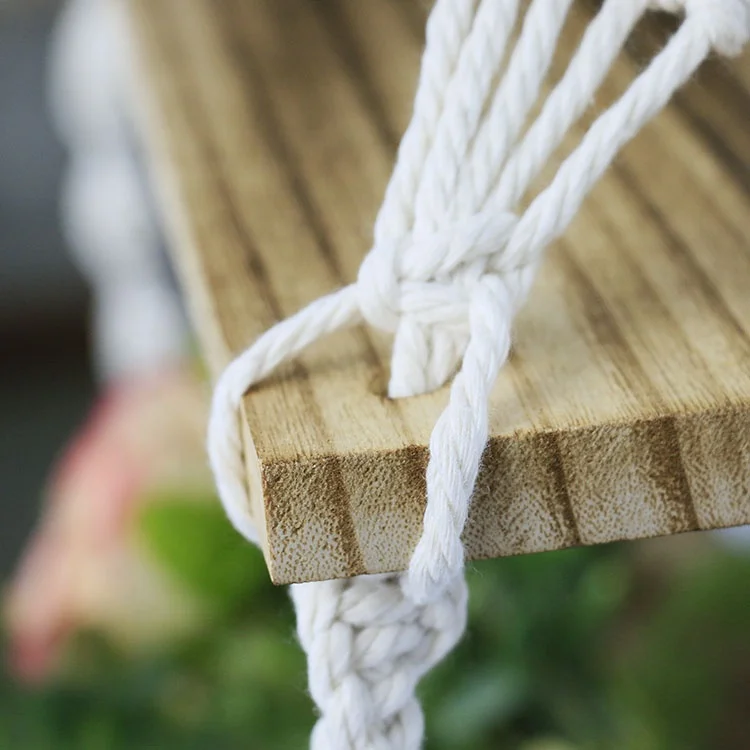 double shelf  macrame wooden  floating shelf plant pot hanger rope plant hanger