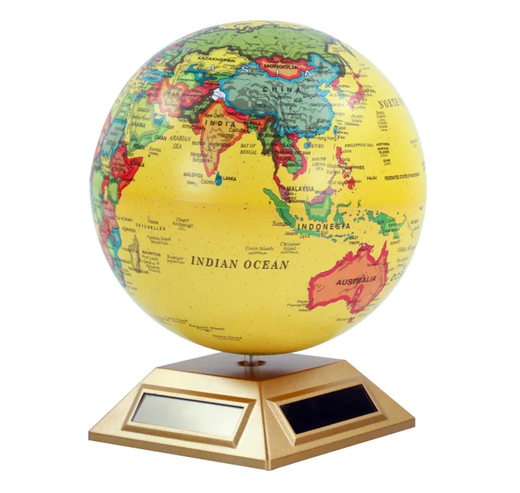 Ocean blue Solar energy rotating world map Globe