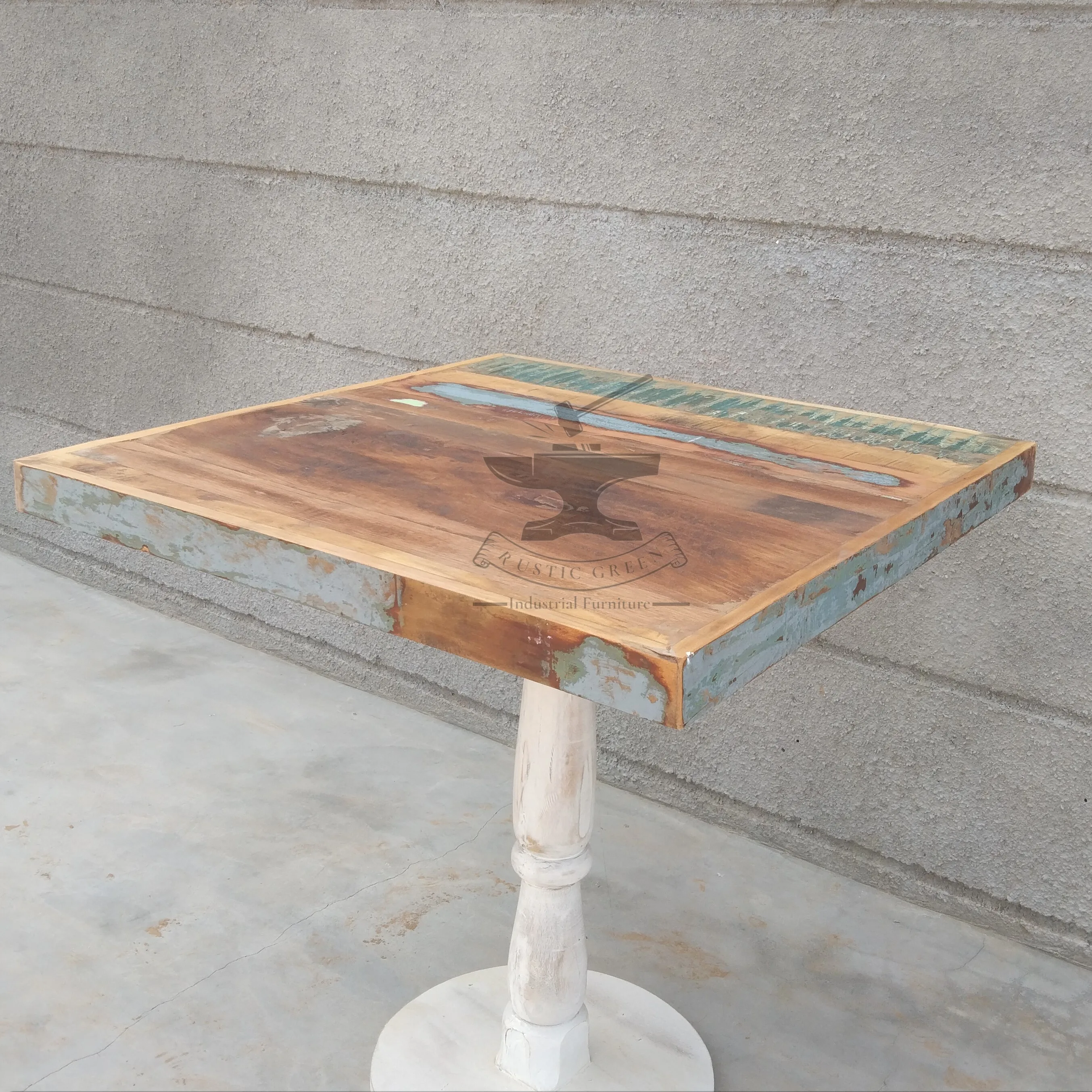 Industrial  Bistro Round Cafeteria Patio Reclaimed wood Table