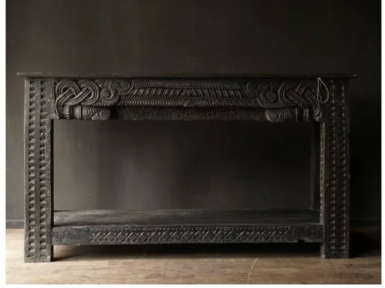 Старинный классический черный резной большой консольный стол ручной работы из массива дерева для оптовой продажи экспорта