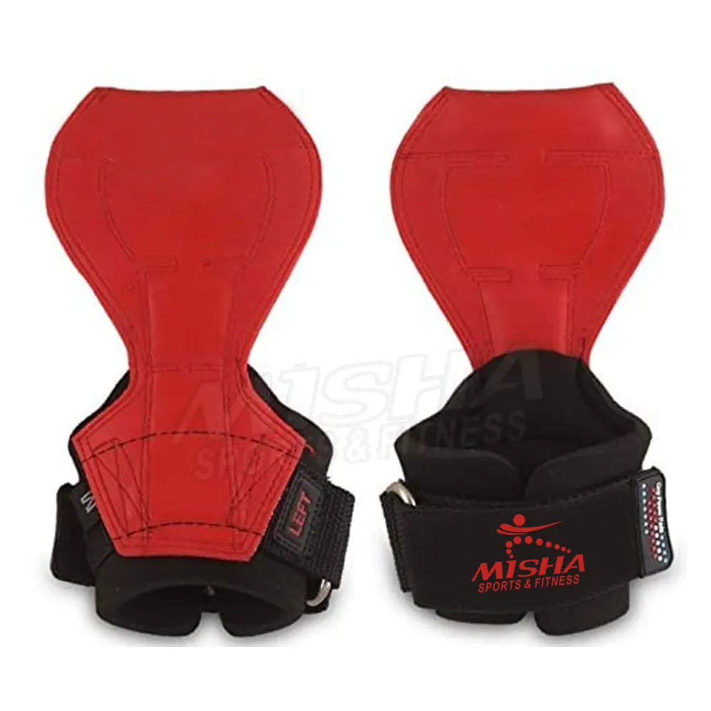 Wholesale Gym Fitness Power Weightlifting Brace Wrist Hooks Grips Gymnastics Hand Grips Leather Power Lifting Grips