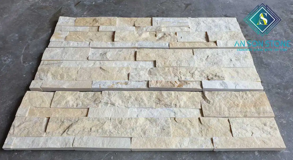 Beige Decorative Exterior Interior Veneer Panel Slate Split Face Tiles Stacked Stone Wall Cladding - Vietnam natural stone