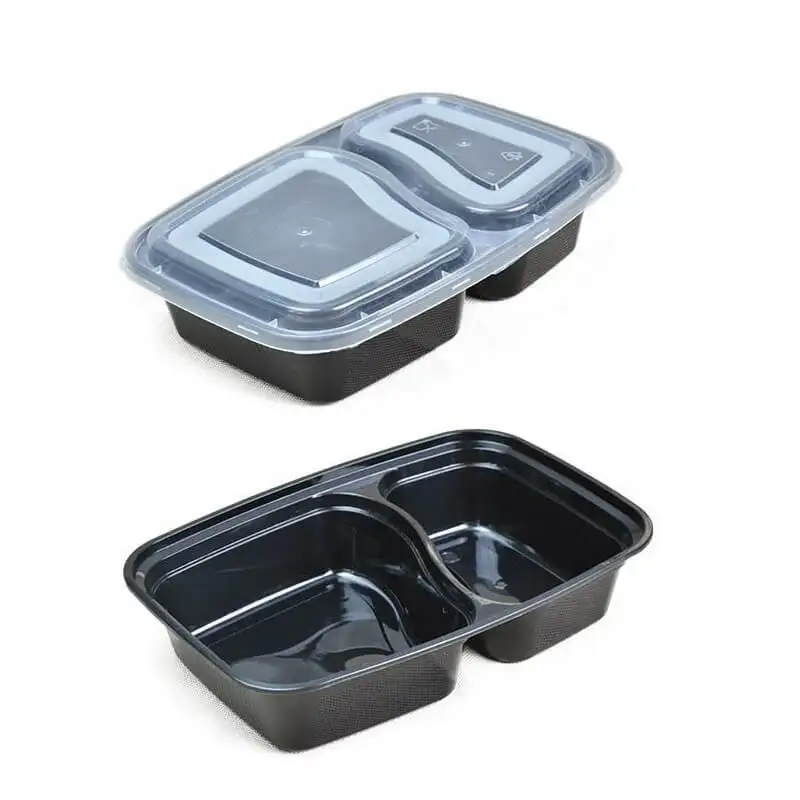 Тонкие пищевые контейнеры с 2 отсеками из пластика имеют крышку для безопасного хранения пищевых продуктов-B0650
