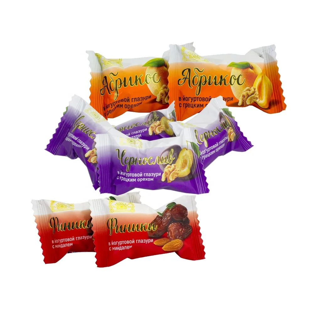 
Assorted white yogurt covered dried fruits with nuts confectionery candies 