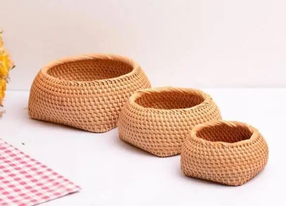 Плетеная круглая корзина для фруктов из ротанга плетеный поднос еды держатель хранения миска столовой самая дешевая Экологически чистая Корзина