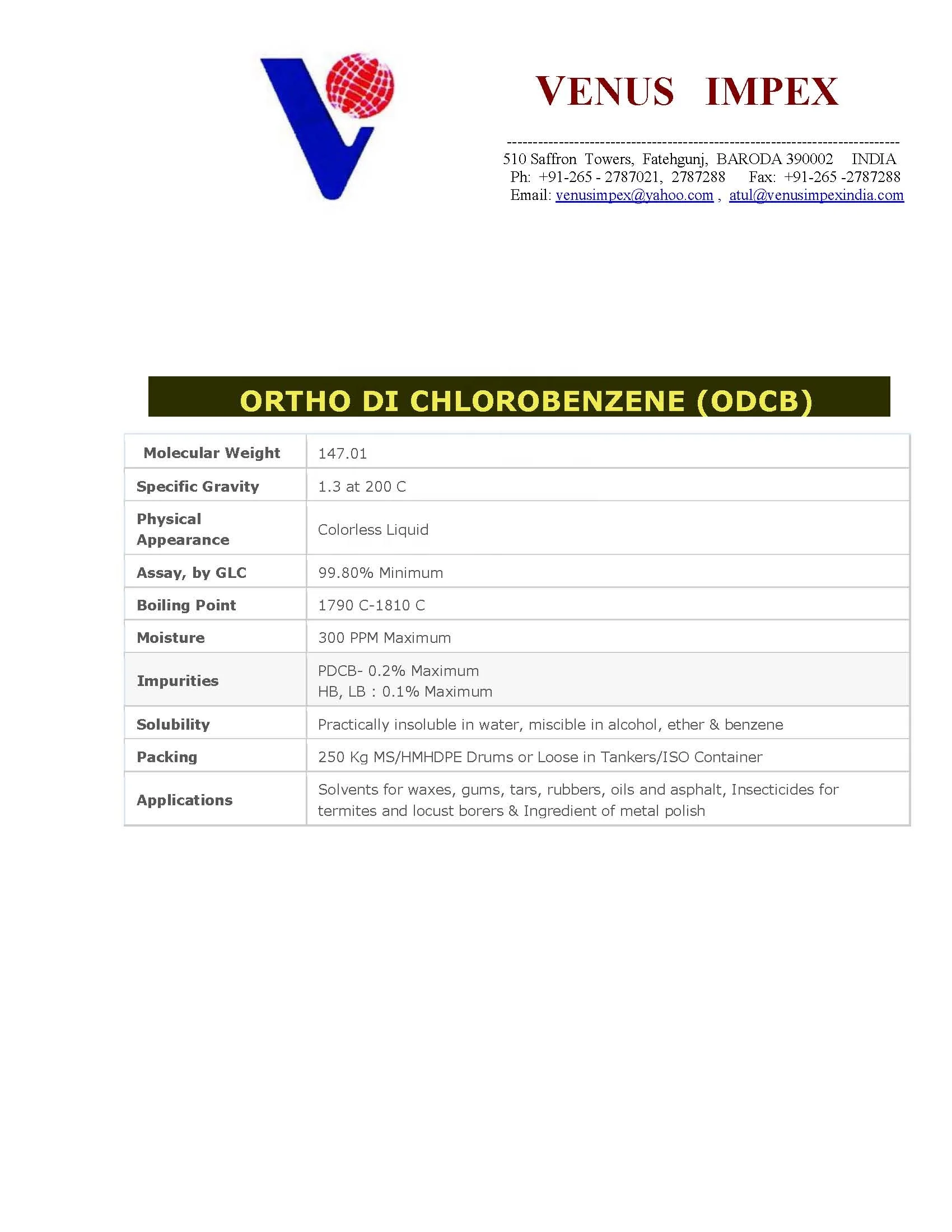 
OrthoDiChloroBenzene 99.8% 