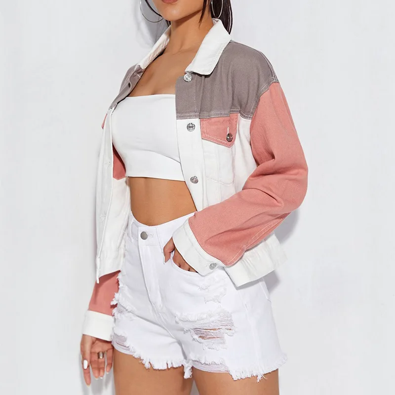9018 Korean Patchwork Color Jean Jackets For Women