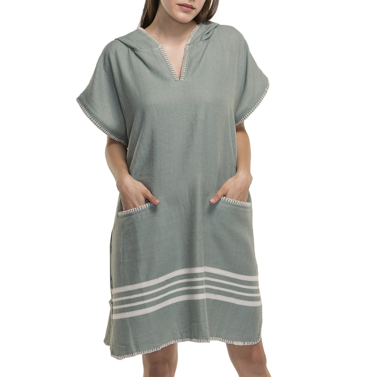 Beach Tunic with Farmer Stitched Adult Poncho Fashion Design High Quality Bathrobe 100% Turkish Cotton S M L XL