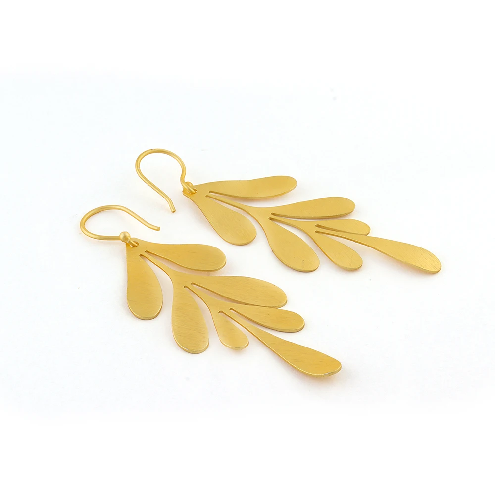 Gold Plated Leaf Designs Brass Metal Hook Earring jewelry For Jamboree Festival Of Music And Drama Jewellery Mode Joyas E-1364